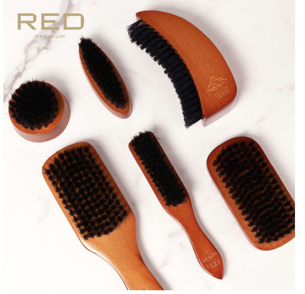 Red Premium Military Beard Brush - Soft Medium #BR200 - BPolished Beauty Supply