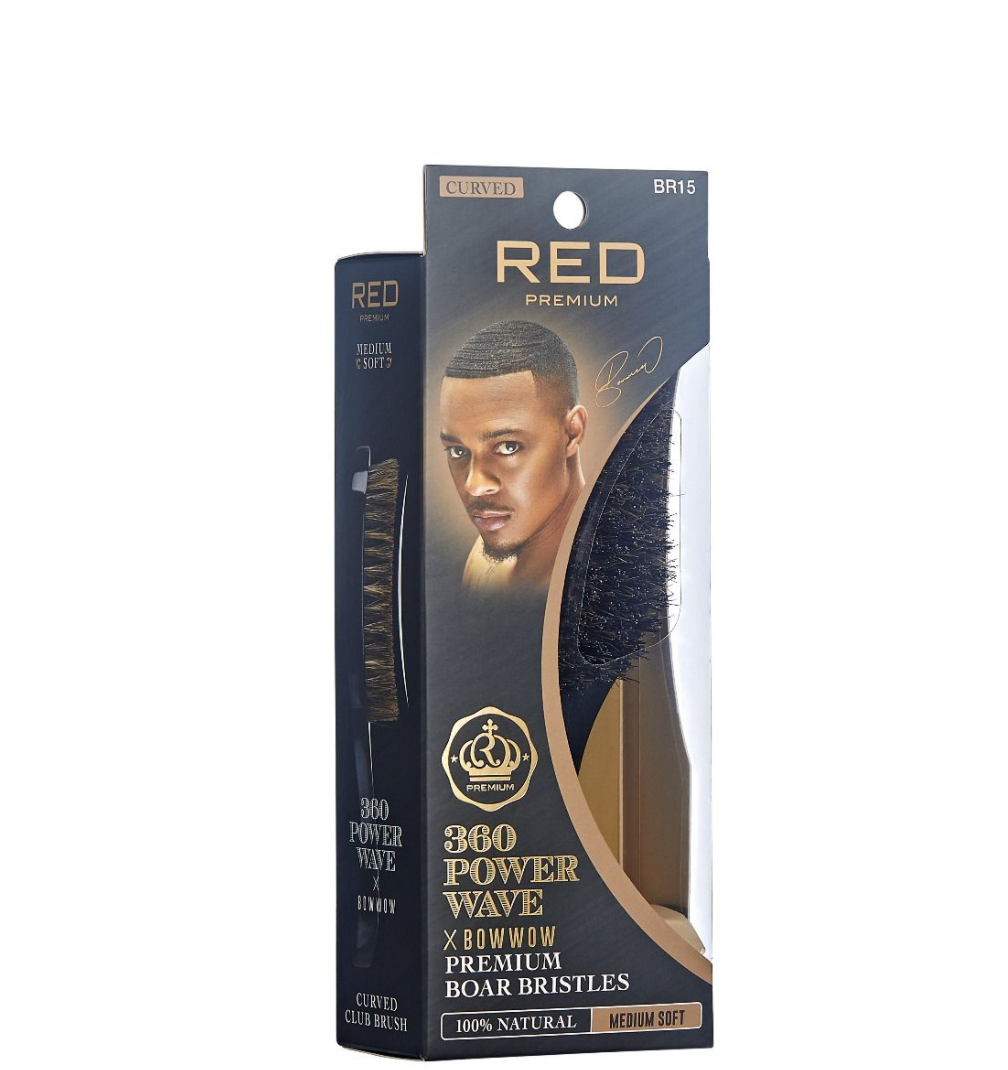 BOW WOW RED PREMIUM  360 Power Wave Brush Medium Soft Curved #BR15 - BPolished Beauty Supply