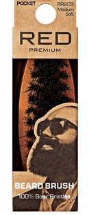 Red Premium Military Pocket Beard Brush - Medium Soft
