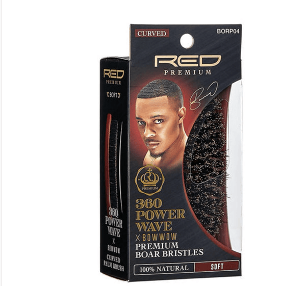 BOW WOW RED PREMIUM  360 Power Wave Club Boar Brush Curved (Soft) BORP04