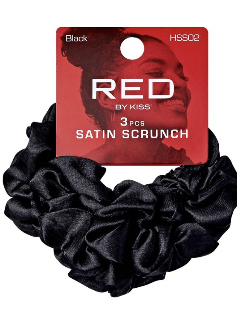 Red Satin Black Scrunch 3 pcs