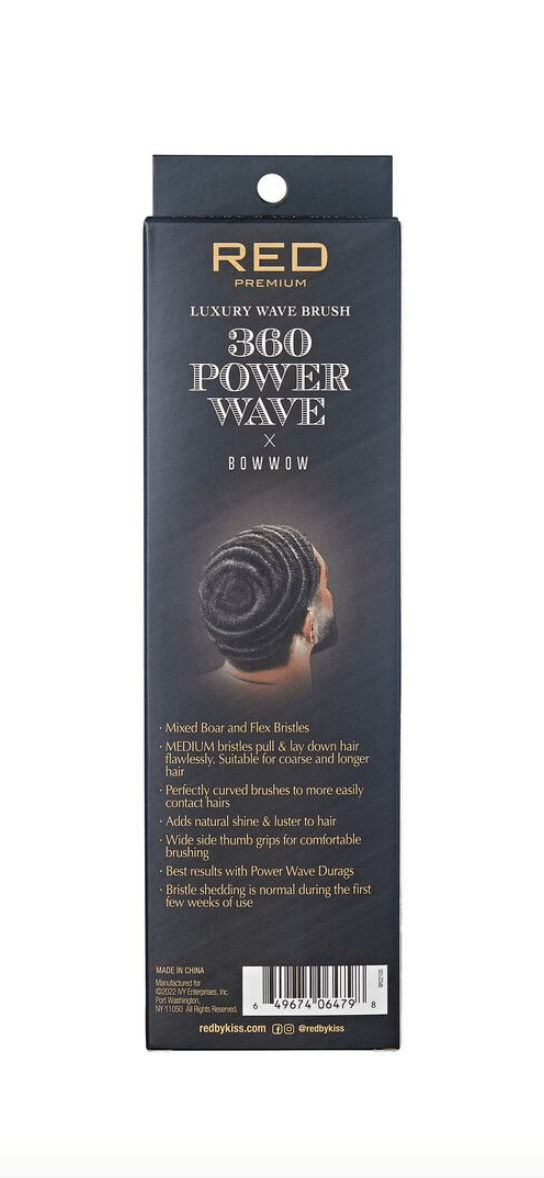 BOW WOW RED PREMIUM  360 Power Wave Boar Brush (Medium) #BORP09