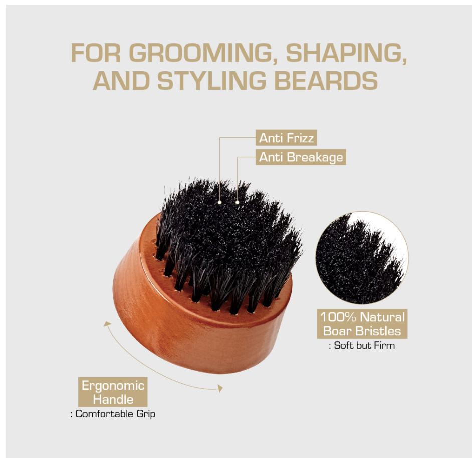 Red Premium Beard Brush Round - Medium Soft #BR204 - BPolished Beauty Supply
