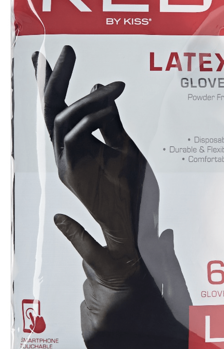 Red Kiss Black Latex Gloves 6 ct  (S, Med, L, XL)