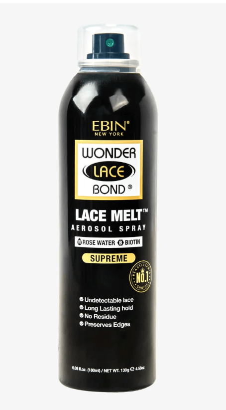 Black 6.8oz can of Ebin Wonder lace bond spray