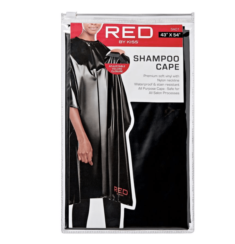 Red by Kiss Salon All Purpose Shampoo Cape, Black Soft Vinyl #SA01