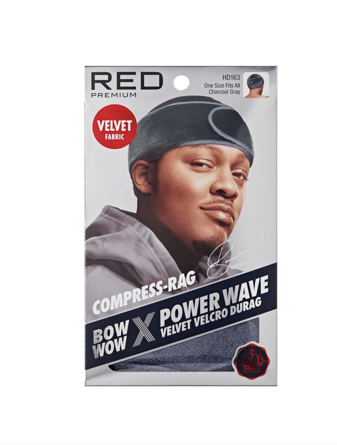 Red Power Wave Compress Rag Velvet Charcoal Gray #HD163