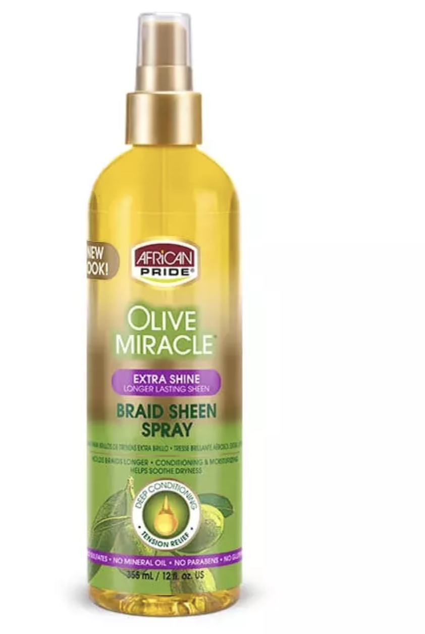 African Pride Olive Miracle Extra Shine Braid Sheen Spray 12 fl oz