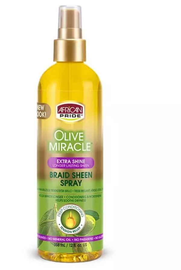 African Pride Olive Miracle Extra Shine Braid Sheen Spray 12 fl oz