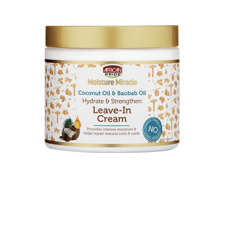 African Pride Moisture Miracle Coconut Oil & Baobab Oil Leave in Cream  (15 oz)