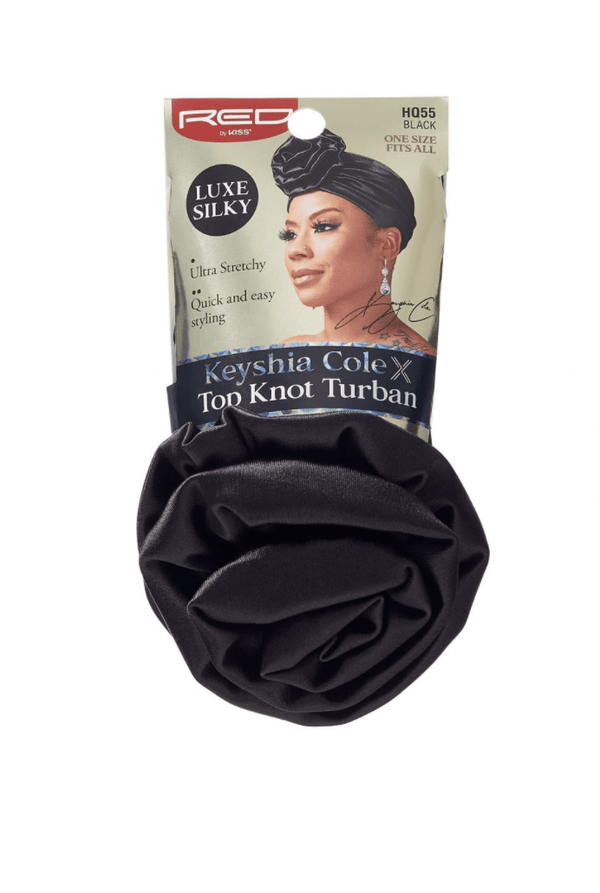 RED Luxe Silky Top Knot Turban Black #HQ55