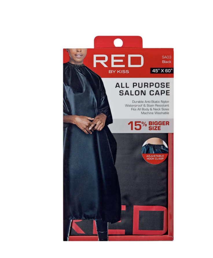 Red Salon All Purpose Salon Cape, Black Nylon #SA03 - BPolished Beauty Supply