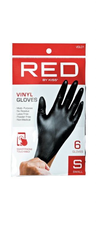 Red Kiss Black Vinyl Gloves 6 ct  (S, Med, L, XL)