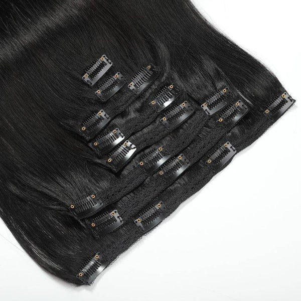 Black straight hair extensions with clip ins