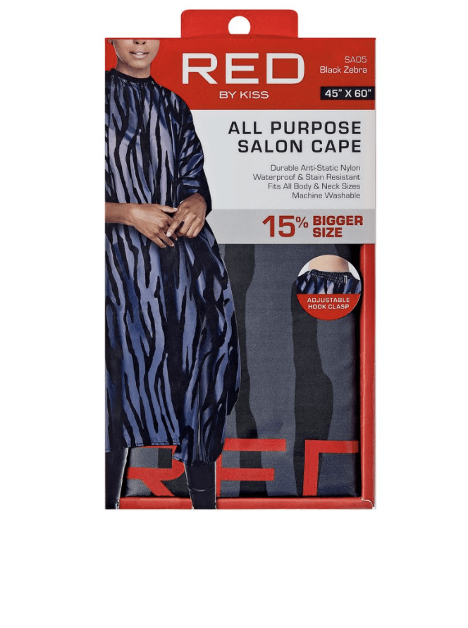 Red by Kiss Salon All Purpose Salon Cape Black, Zebra Nylon #SA05