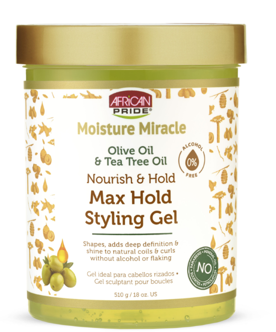 African Pride Moisture Miracle Olive Oil & Tea Tree Oil Max Hold Styling Gel, 18 oz