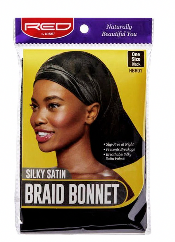 Red Silky Satin Braid Bonnet Black #HBR01 - BPolished Beauty Supply