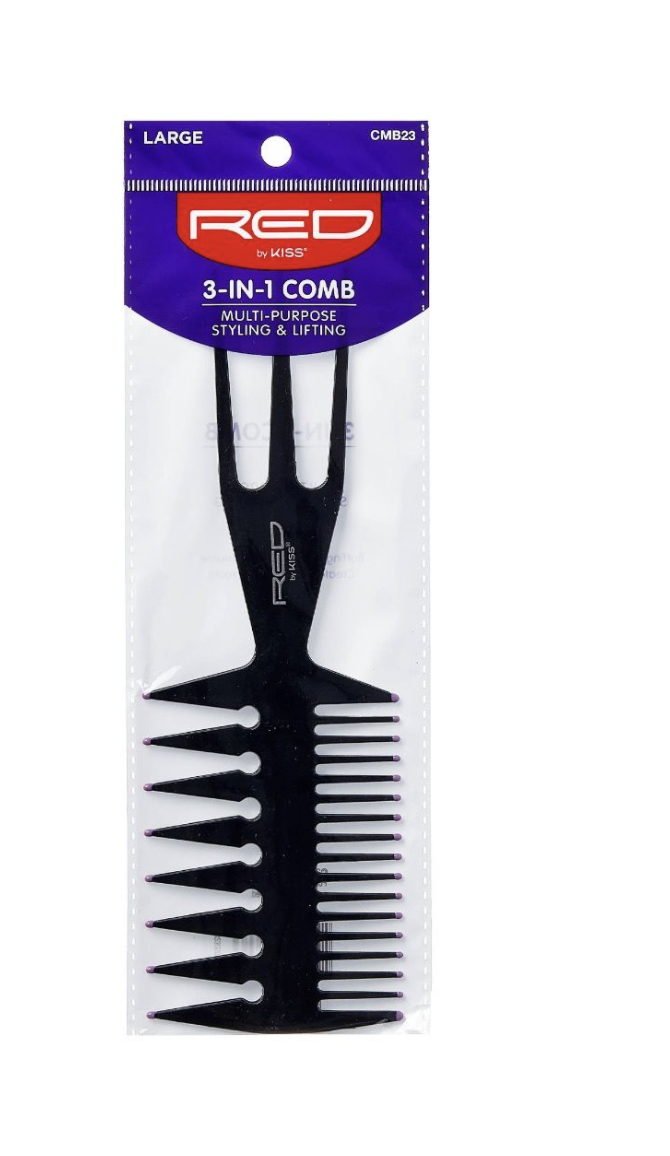 Kiss Red 3n1 Comb Large (Black) #CMB23 - BPolished Beauty Supply