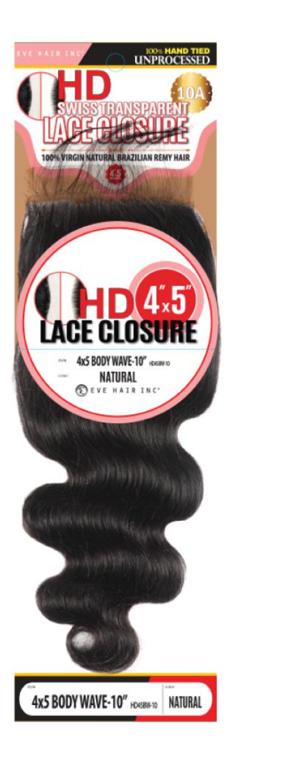 Eve Hair - HD Swiss Lace Closure 4"x5 Body Wave - BPolished Beauty Supply