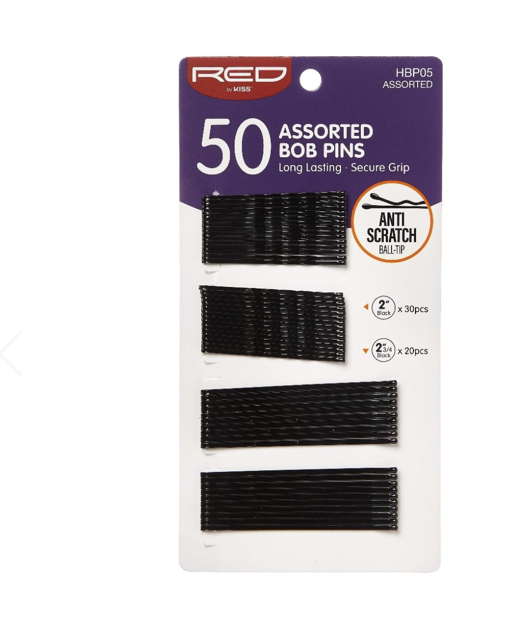 RED Bob Assorted Pins 2" & 2 3/4" 50 CT Black #HBP05 - BPolished Beauty Supply