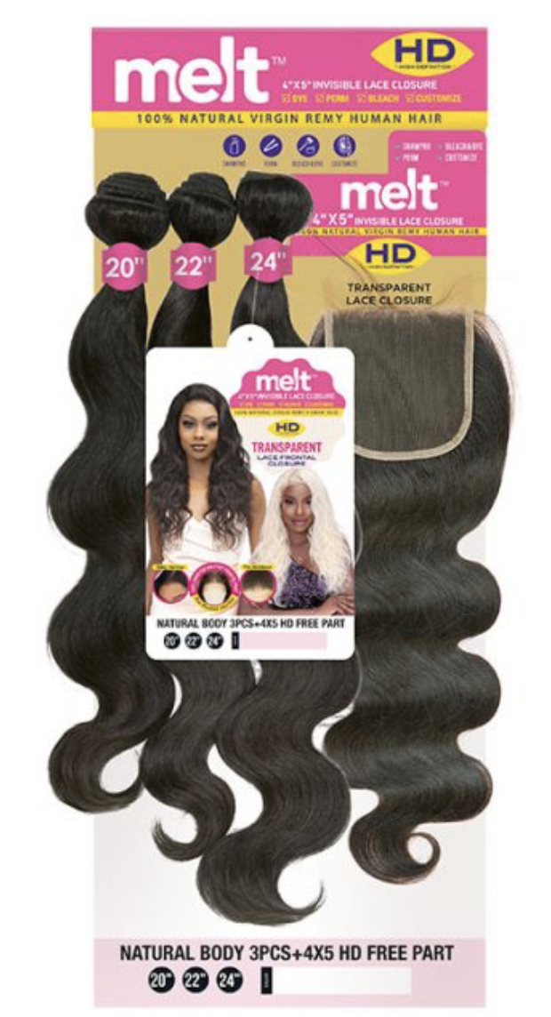 Janet Collection Melt 100% Natural Virgin Human Hair - Brazilian Body Wave 3PCS+ 13x5 HD FREE PART - BPolished Beauty Supply