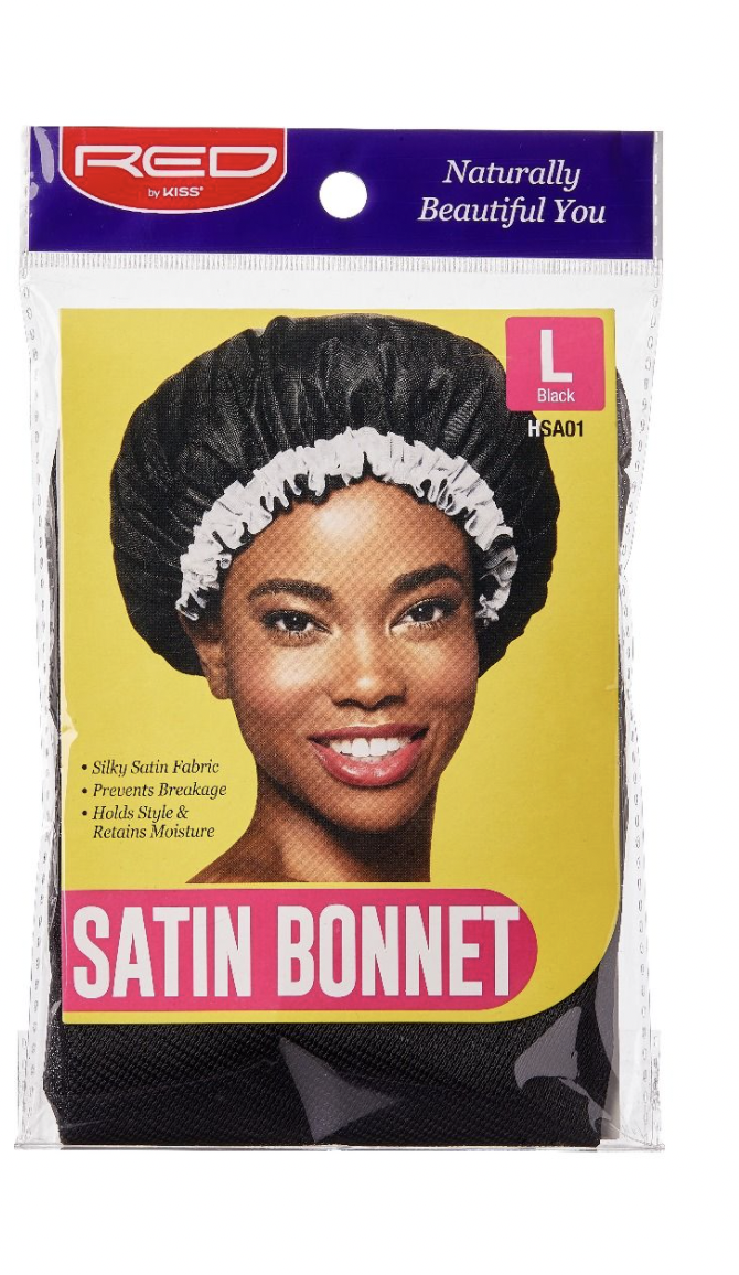 RED Satin Bonnet Black Large #HSA01 - BPolished Beauty Supply